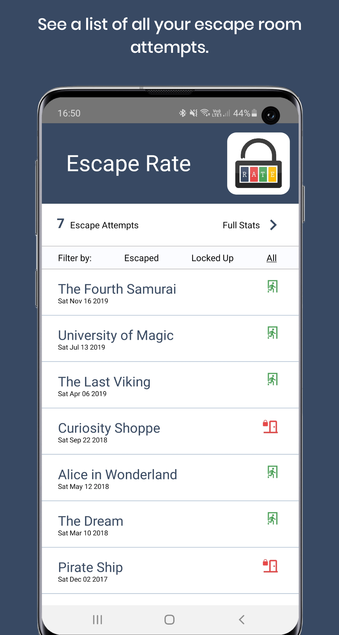 Escape Rate home page screenshot