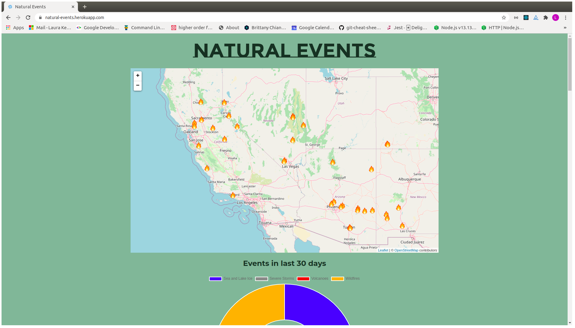Natural Events web page screenshot